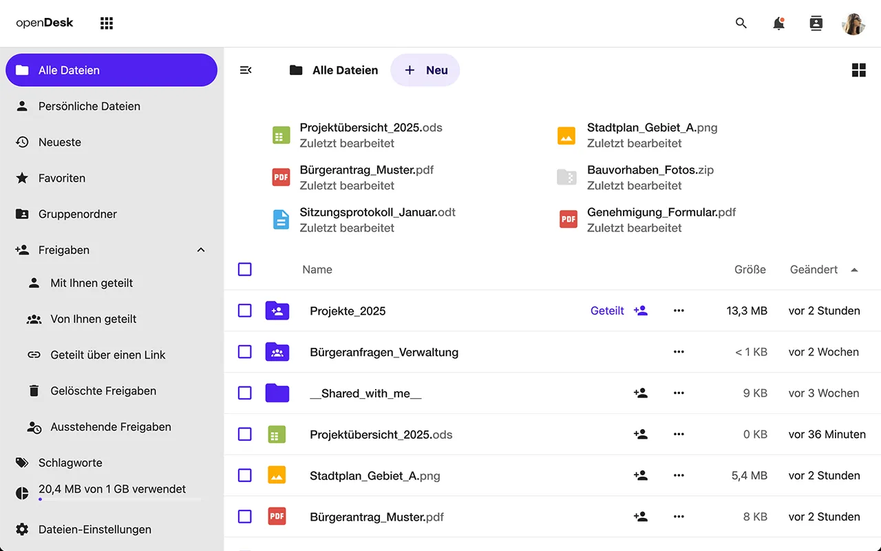 openDesk Dateiablage Desktop