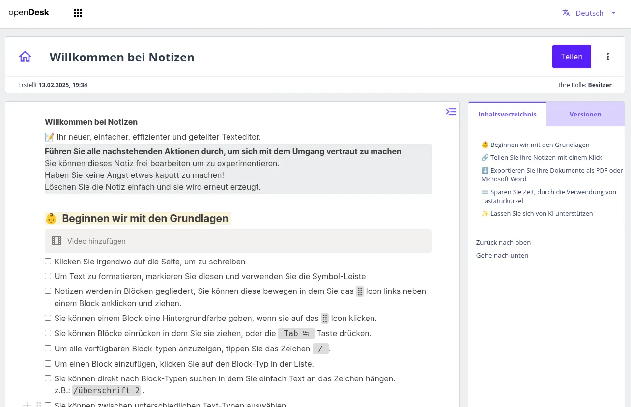Notes feature in openDesk