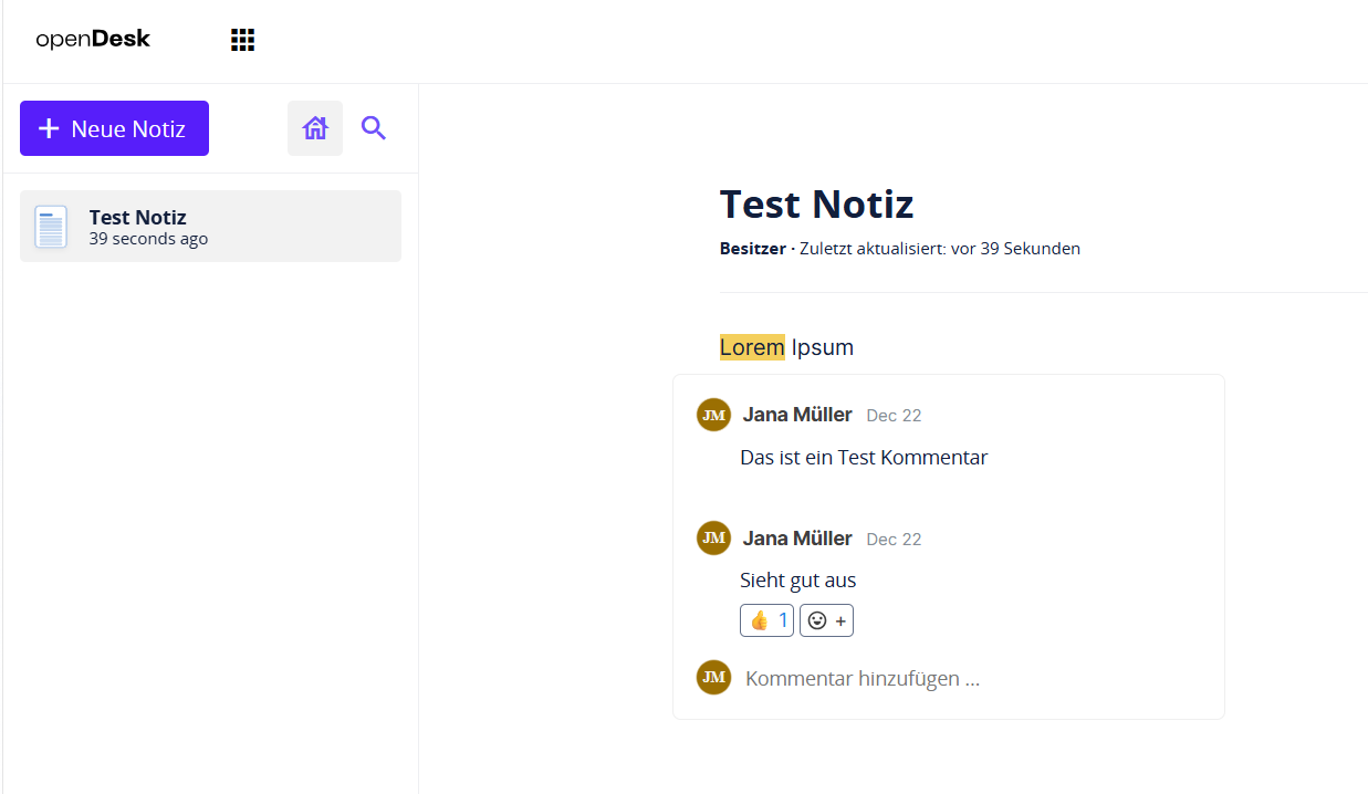 Kommentarfunktion in Notes
