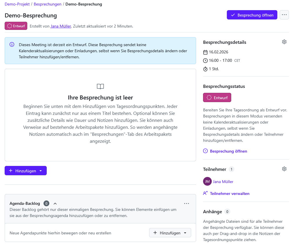 Entwurfsmodus für Meetings