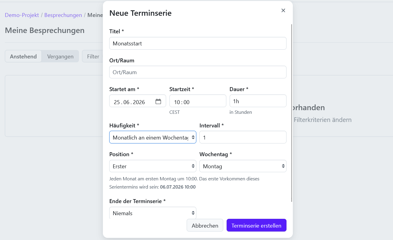 Überarbeitete Serienterminplanung