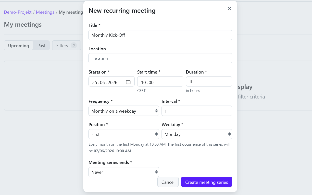 Improved recurring meeting planning