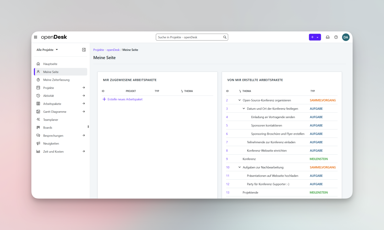 Redesign of the project management component in openDesk version 1.7