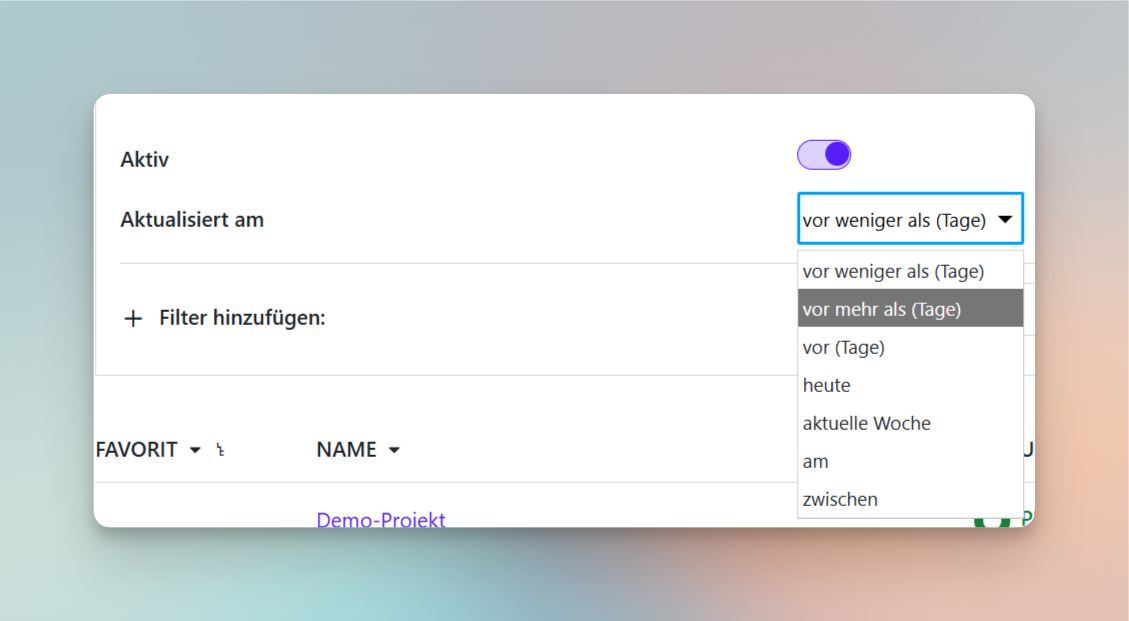 Projektlisten in openDesk